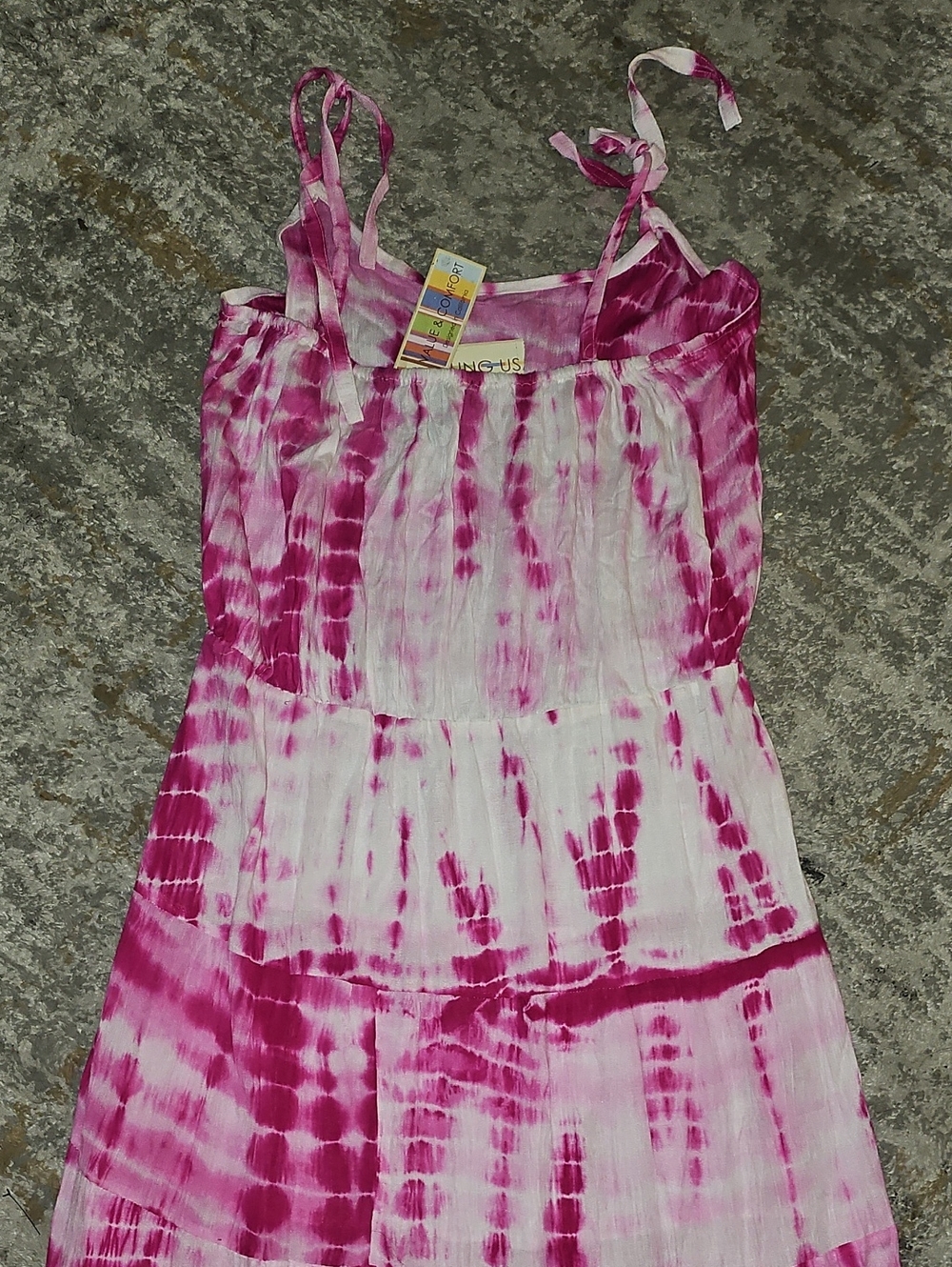 Young USA Pink Tie-Dye Maxi Dress with Tie Straps Large - Picture 5 of 7